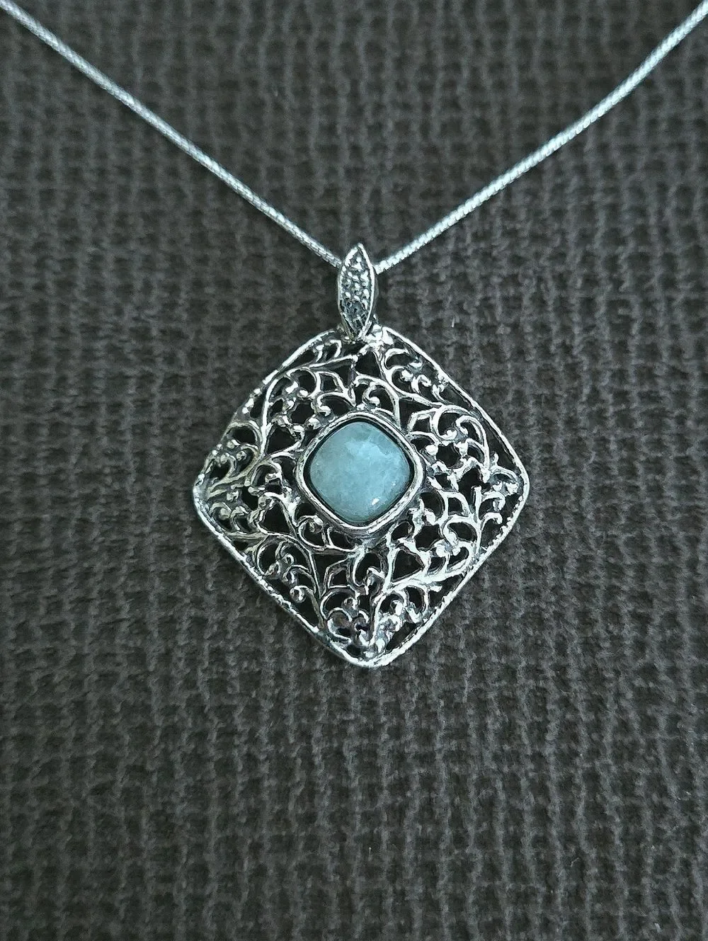Noa Zuman Silver🤍 Square Scroll📜 with Amazonite Pendant Necklace - NWT